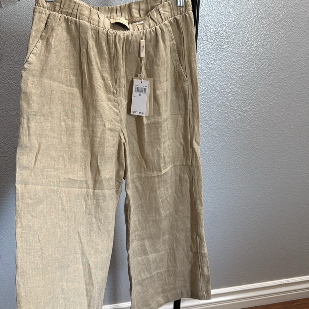 Elie Tahari Tan Wide Leg Linen Pants